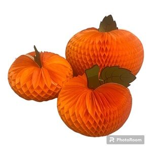 Vintage Hallmark Honeycomb Pumpkins Halloween Decoration Bundle